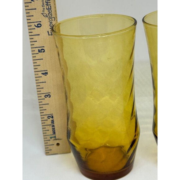 Vintage Libbey Amber Swirl Glasses, Set of 2 – 16oz Mid-Century Tumblers 3" x 6" - Picture 4 of 7
